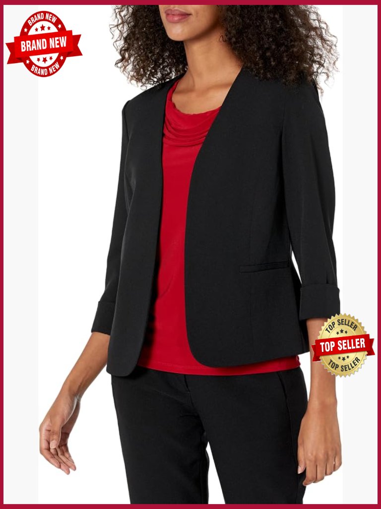 Stretch Crepe Blazer Cardigan-Style With Rolled Cuff Sleeves